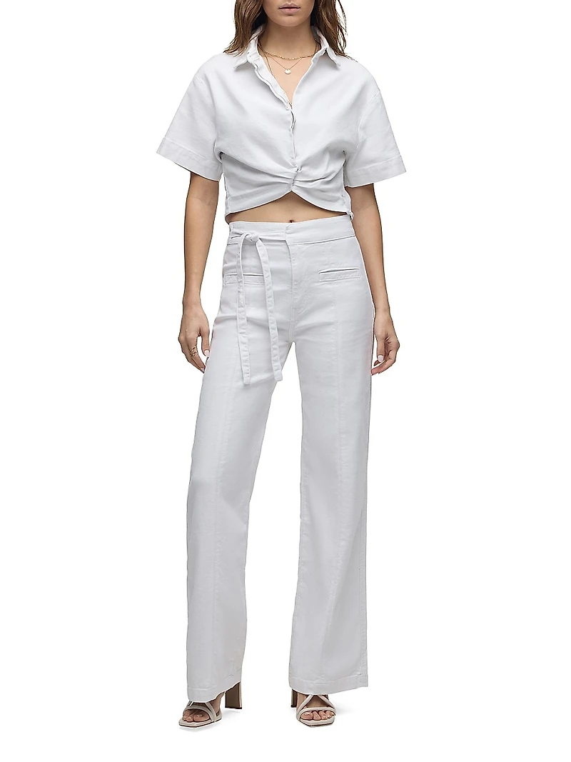 Knotted Button-Front Crop Shirt