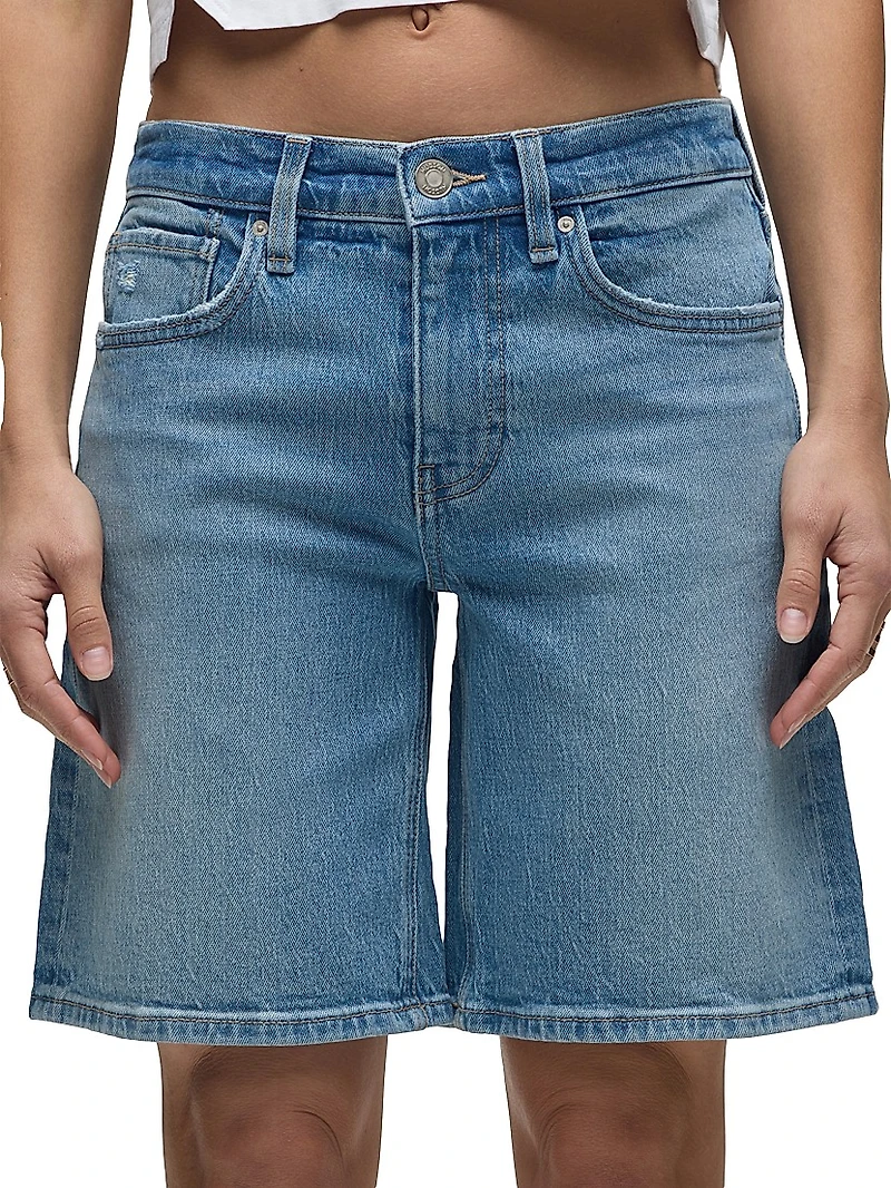 London Low-Rise Long Denim Shorts