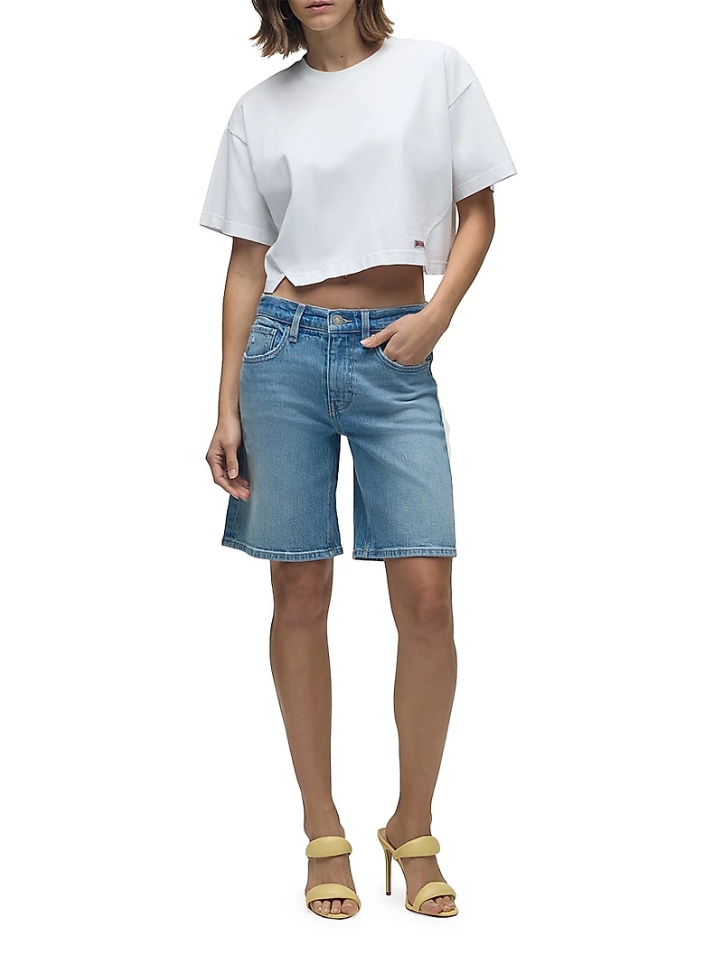 London Low-Rise Long Denim Shorts
