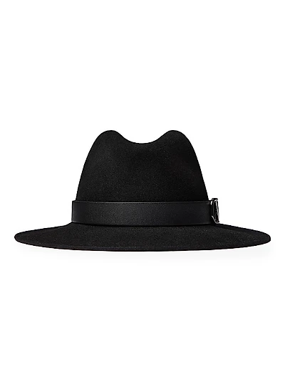 VLogo Signature Fur and Leather Fedora Hat