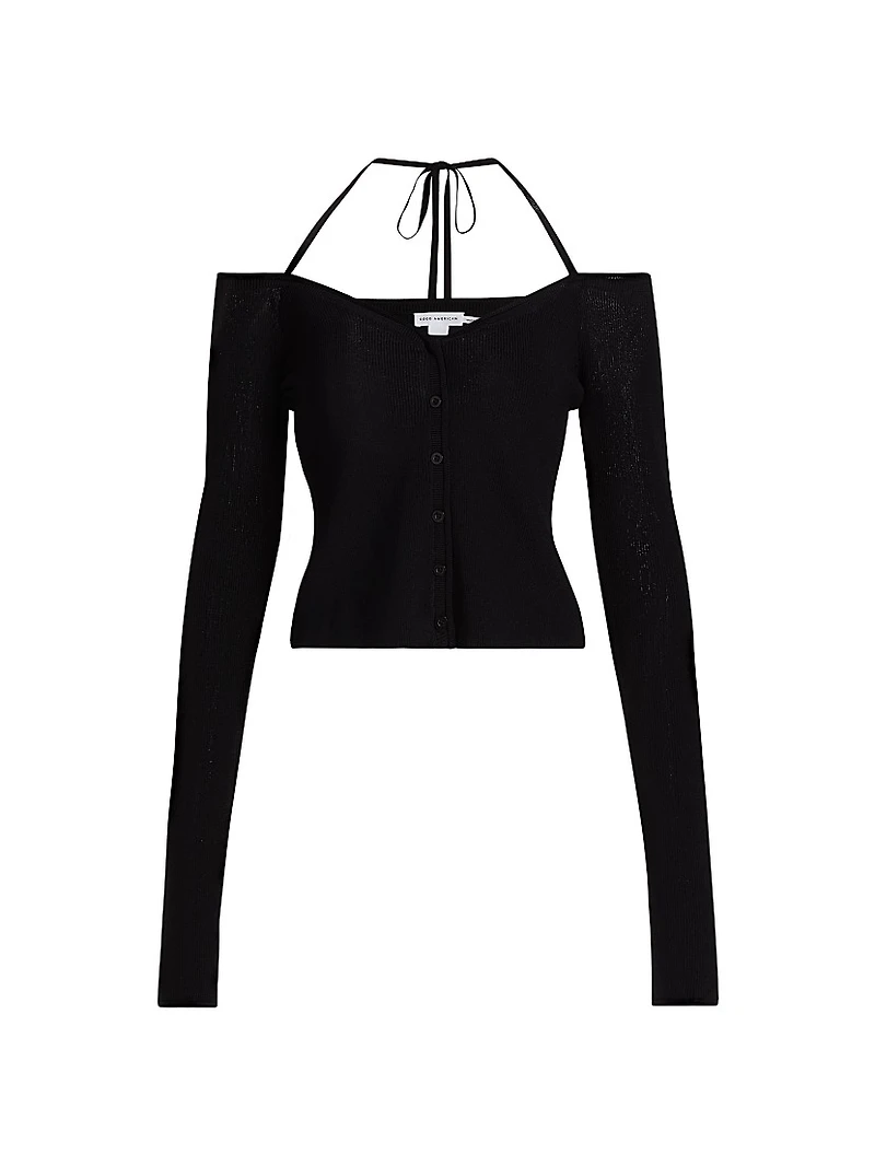 Stretch Rib-Knit Off-the-Shoulder Top