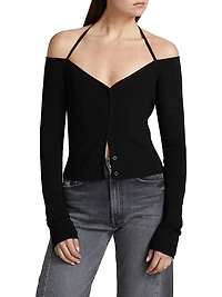 Stretch Rib-Knit Off-the-Shoulder Top