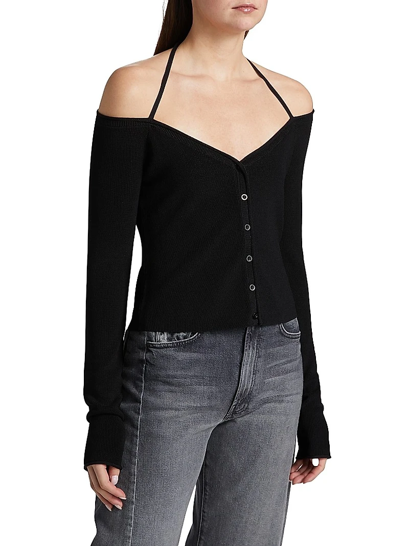 Stretch Rib-Knit Off-the-Shoulder Top