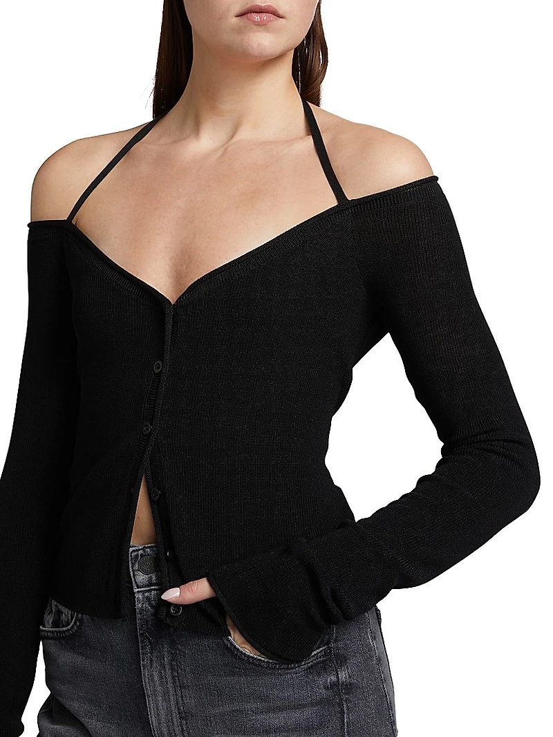 Stretch Rib-Knit Off-the-Shoulder Top