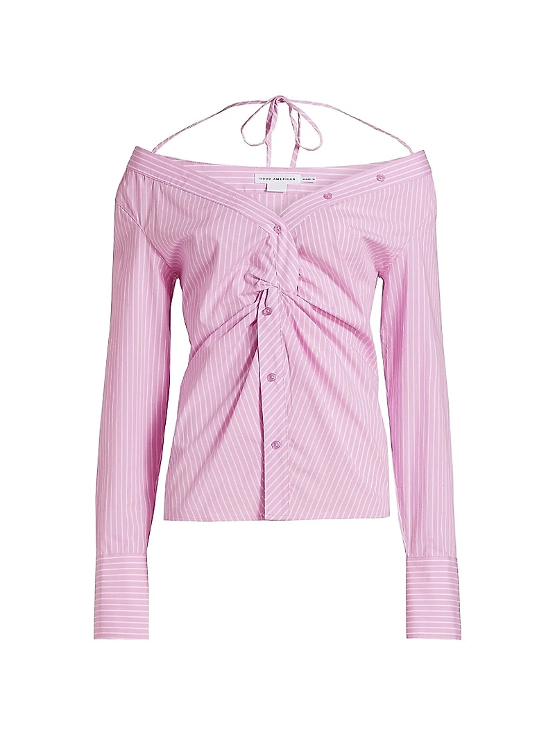 Pinstripe Off-the-Shoulder Shirt