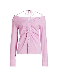 Pinstripe Off-the-Shoulder Shirt