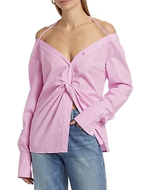 Pinstripe Off-the-Shoulder Shirt