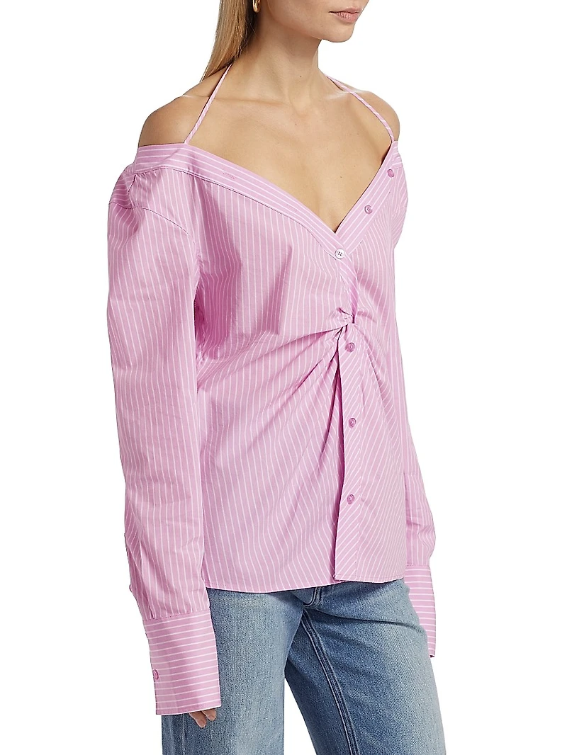 Pinstripe Off-the-Shoulder Shirt