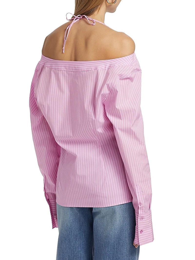 Pinstripe Off-the-Shoulder Shirt