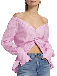Pinstripe Off-the-Shoulder Shirt