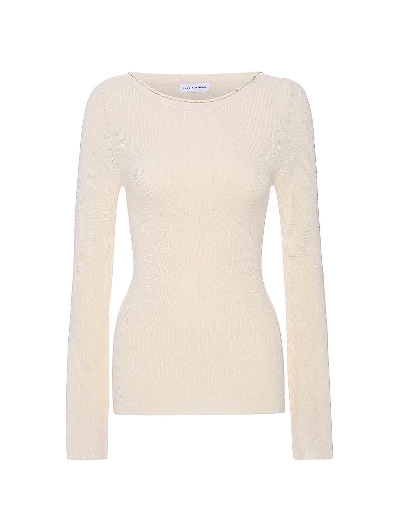 Stretch Rib-Knit Boatneck Top