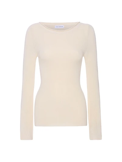 Stretch Rib-Knit Boatneck Top