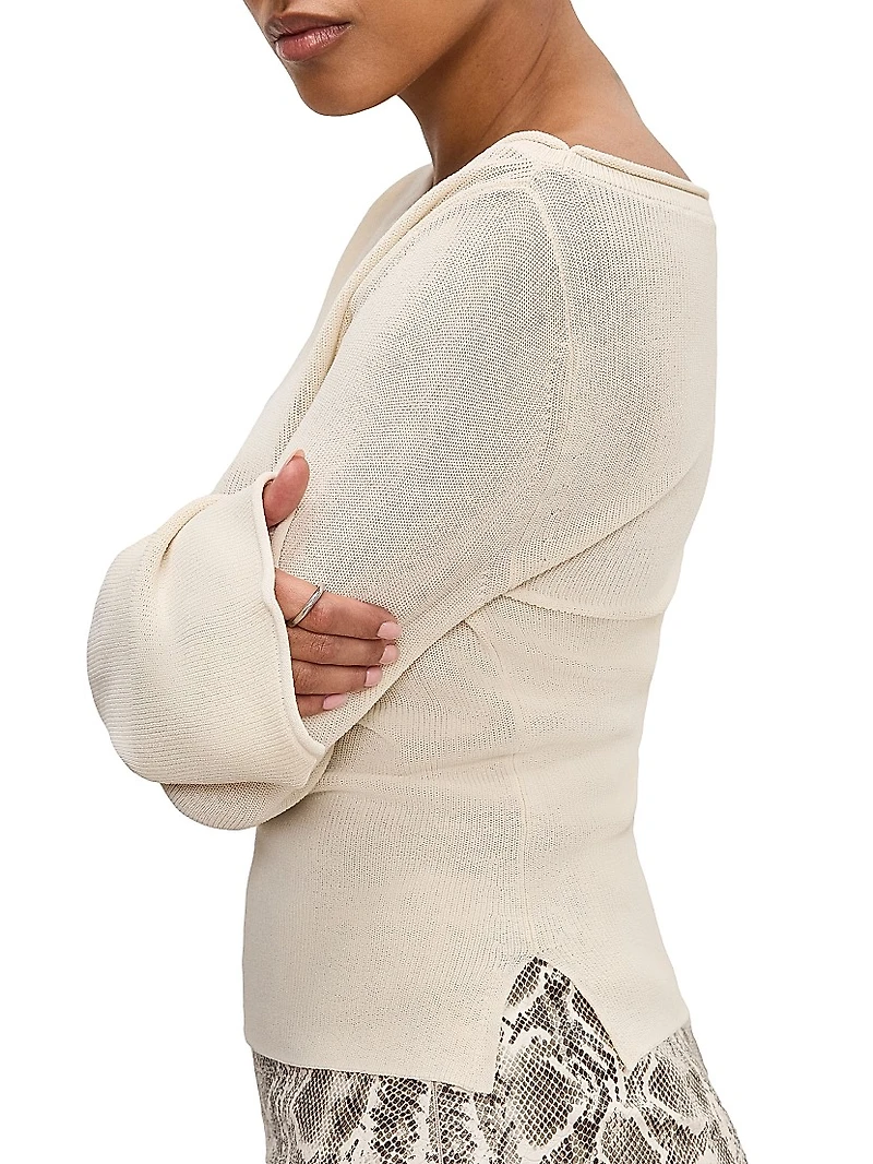 Stretch Rib-Knit Boatneck Top
