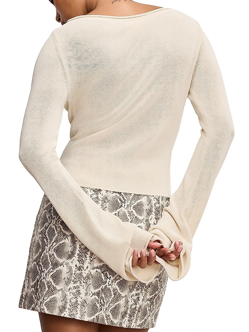 Stretch Rib-Knit Boatneck Top