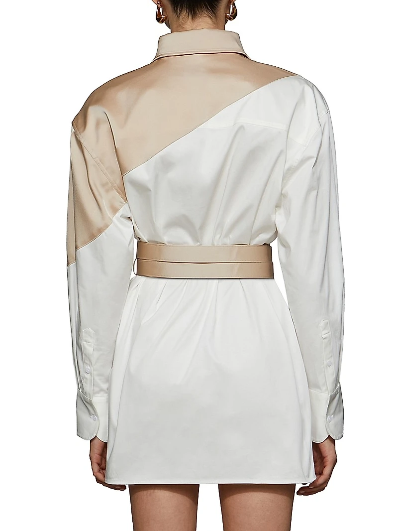 Halle Poplin & Satin Belted Shirt Dress