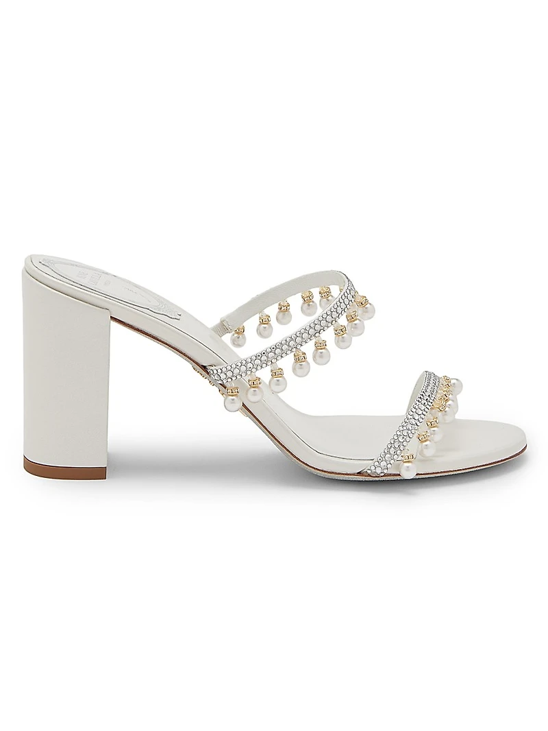 80MM Chandelier Imitation Pearl & Rhinestone Satin Mules