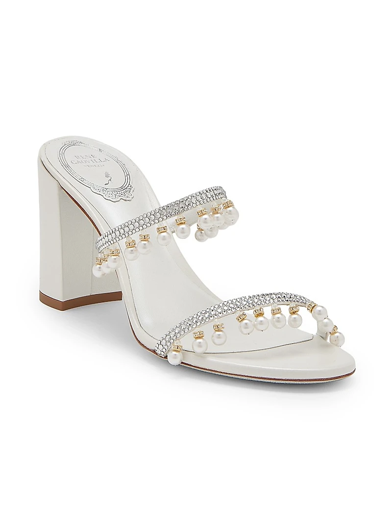 80MM Chandelier Imitation Pearl & Rhinestone Satin Mules