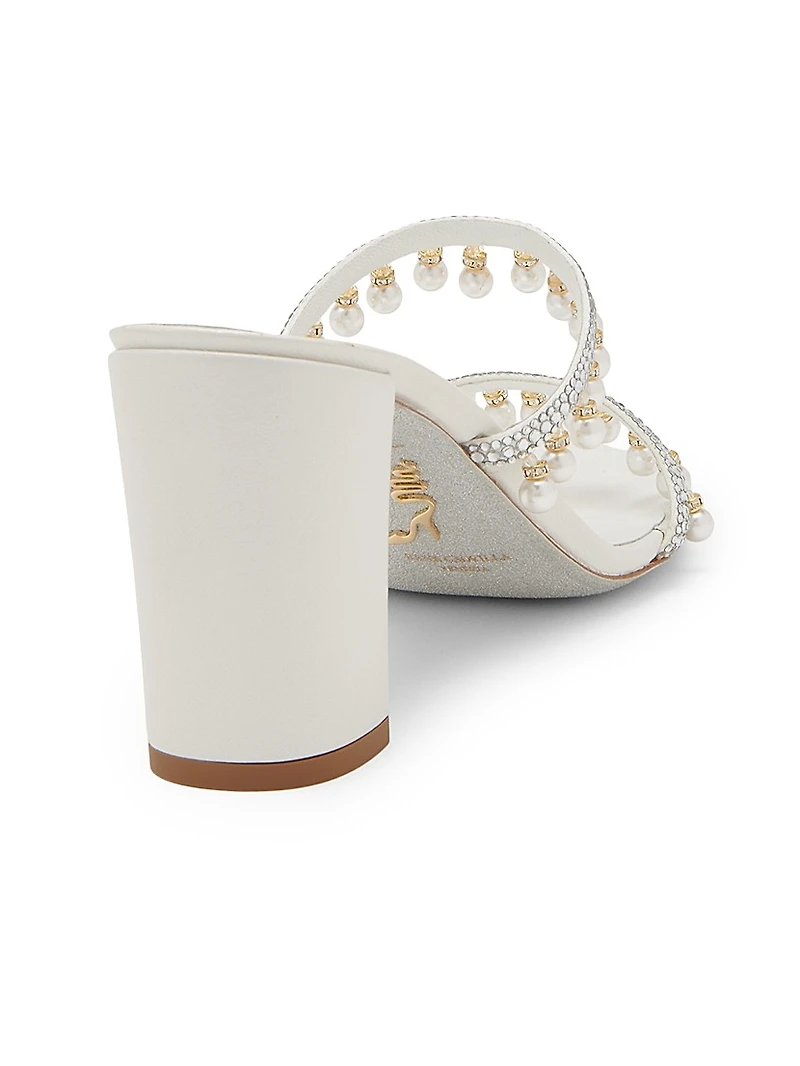 80MM Chandelier Imitation Pearl & Rhinestone Satin Mules