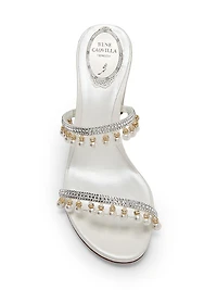 80MM Chandelier Imitation Pearl & Rhinestone Satin Mules