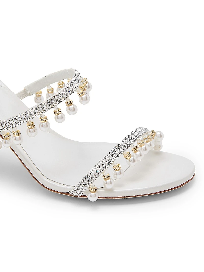 80MM Chandelier Imitation Pearl & Rhinestone Satin Mules