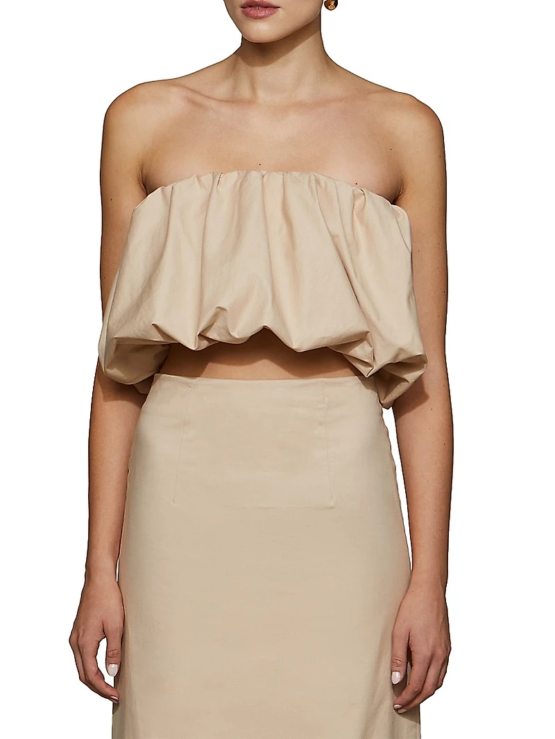 Kira Stretch-Cotton Strapless Bandeau Crop Top