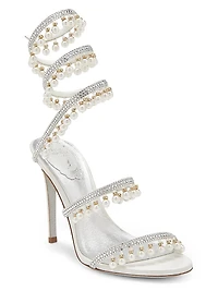 105MM Chandelier Imitation Pearl Satin Sandals