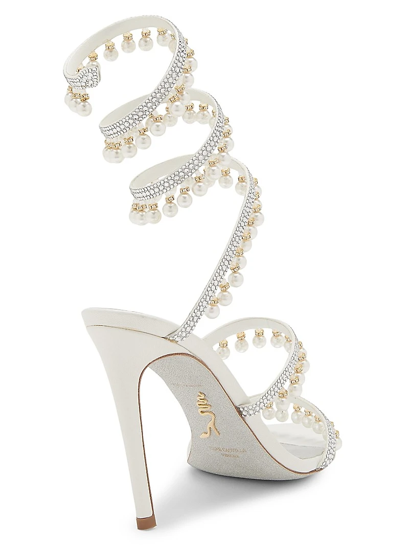105MM Chandelier Imitation Pearl Satin Sandals