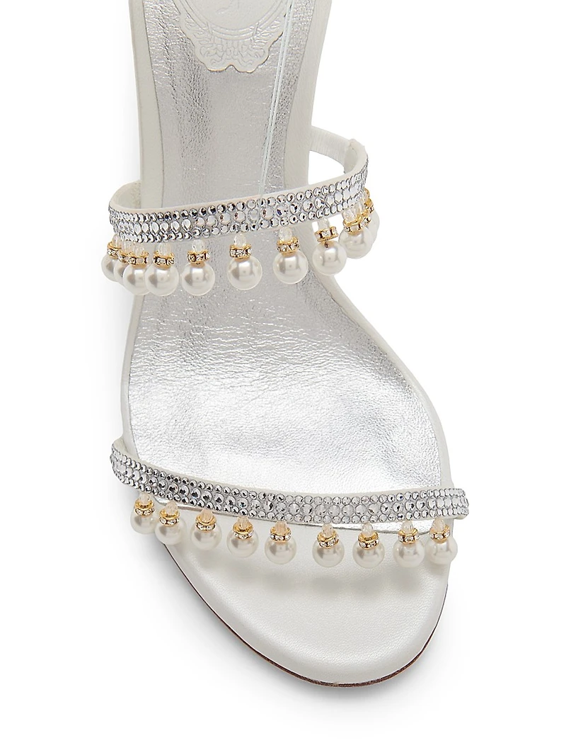 105MM Chandelier Imitation Pearl Satin Sandals
