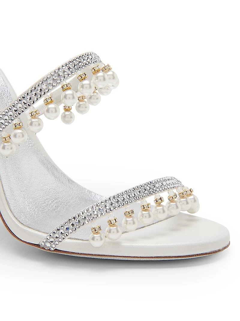 105MM Chandelier Imitation Pearl Satin Sandals