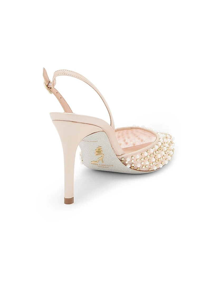 Embellished 80MM Lace Slingback Pumps