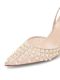 Embellished 80MM Lace Slingback Pumps