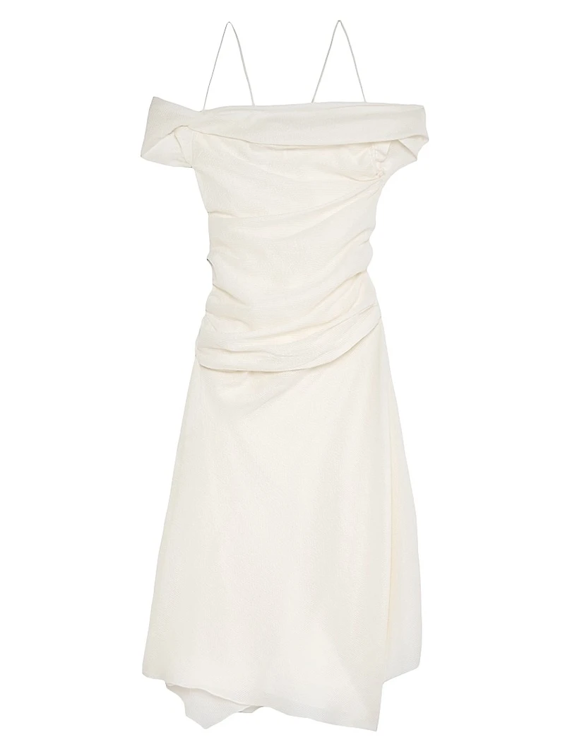 Gathered Off-the-Shoulder Cocktail Dress