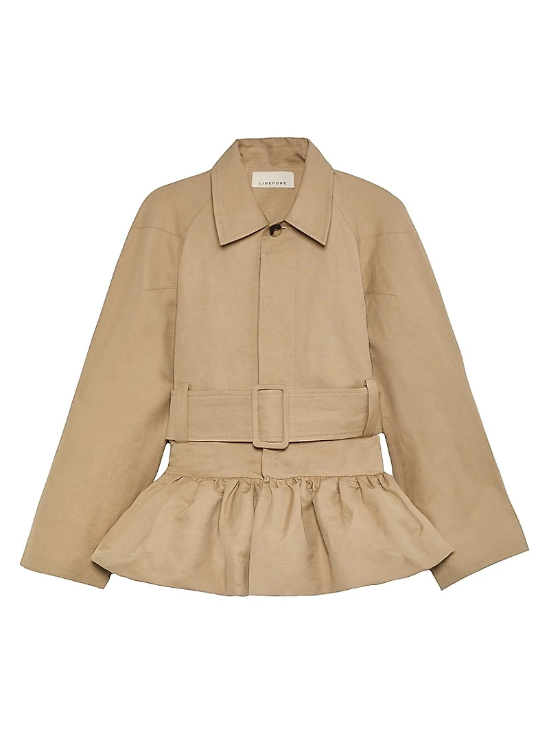 Cotton Twill Belted Peplum Raincoat