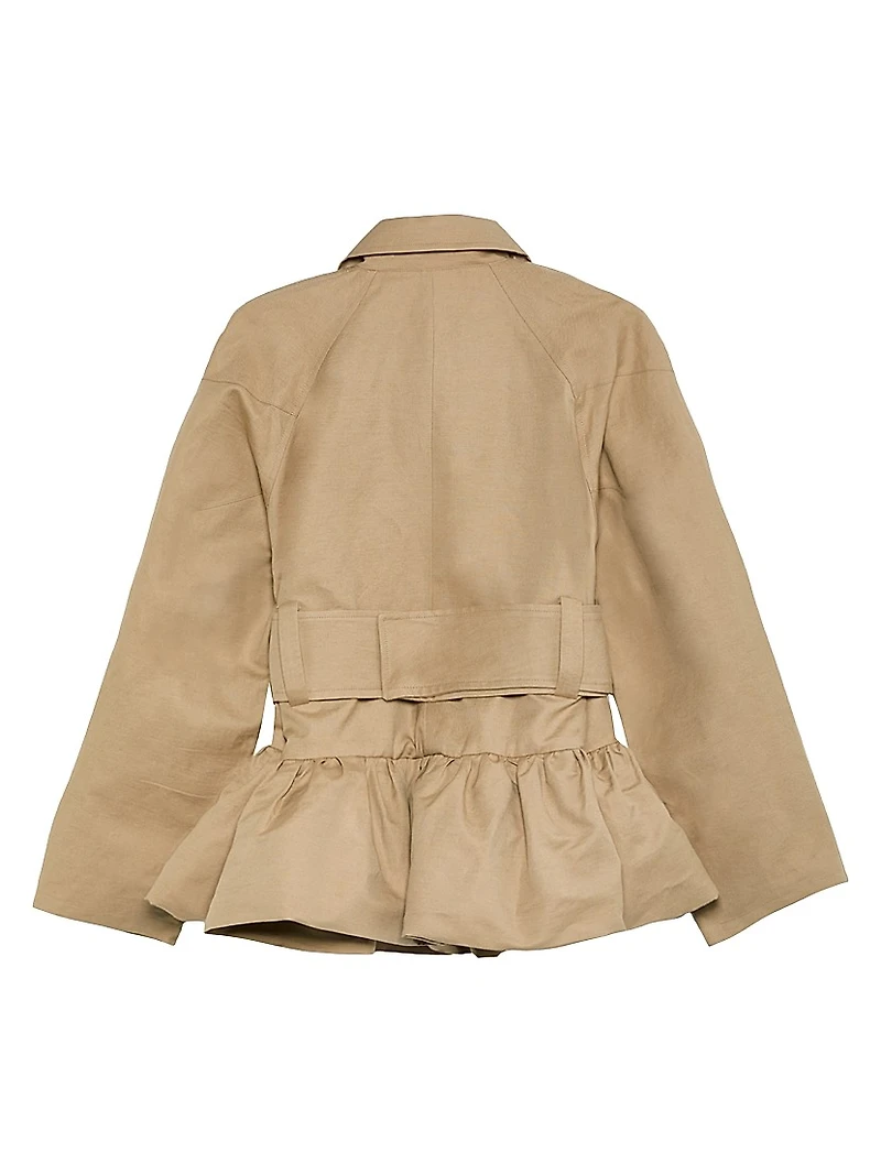 Cotton Twill Belted Peplum Raincoat