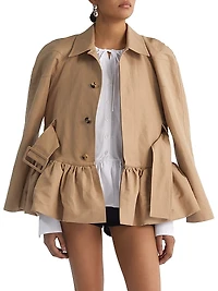 Cotton Twill Belted Peplum Raincoat