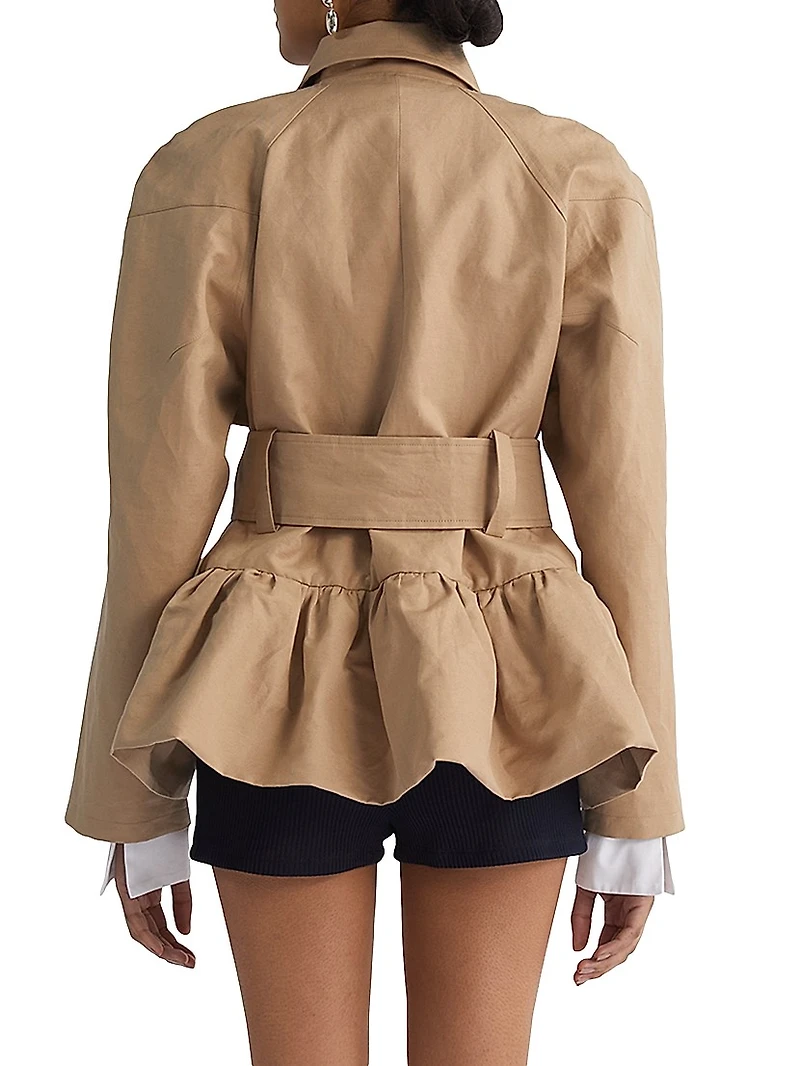 Cotton Twill Belted Peplum Raincoat