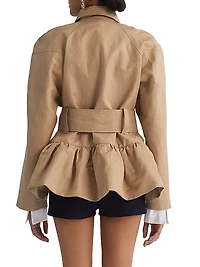 Cotton Twill Belted Peplum Raincoat