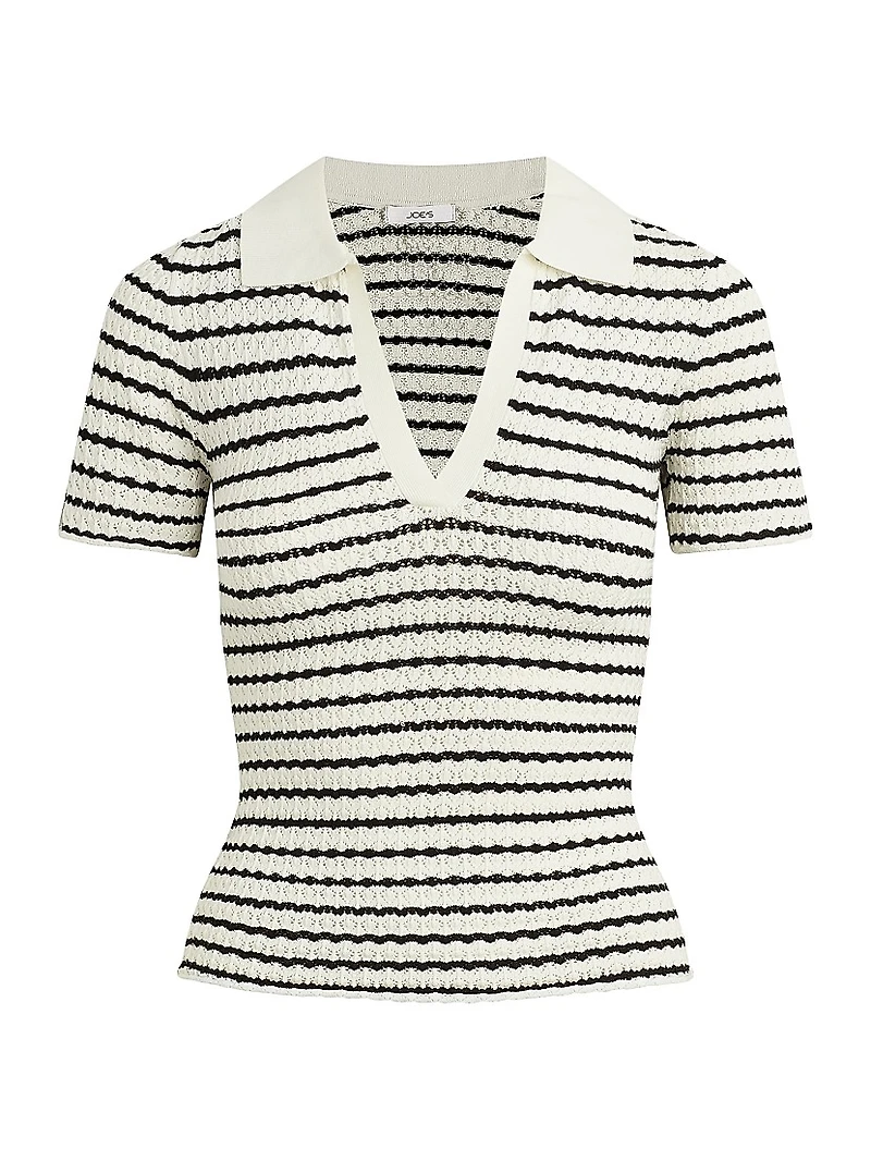 Jess Stripe Pointelle Polo Shirt