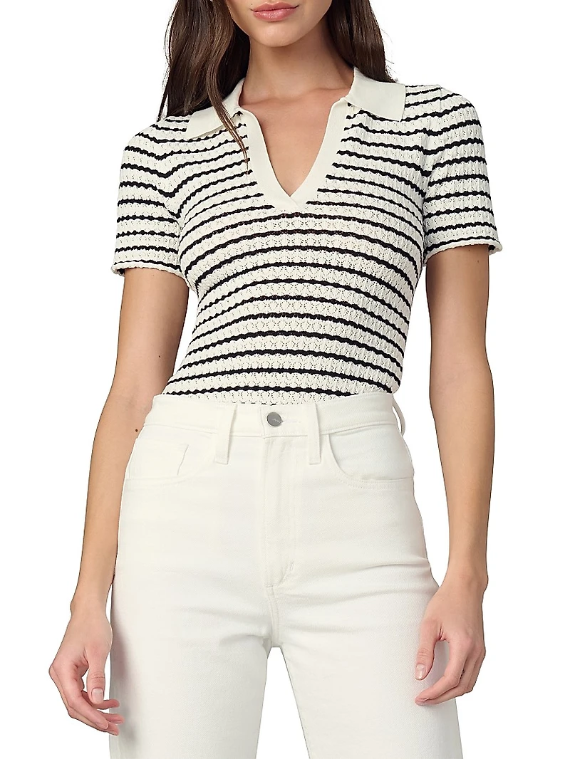 Jess Stripe Pointelle Polo Shirt