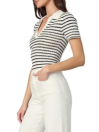 Jess Stripe Pointelle Polo Shirt