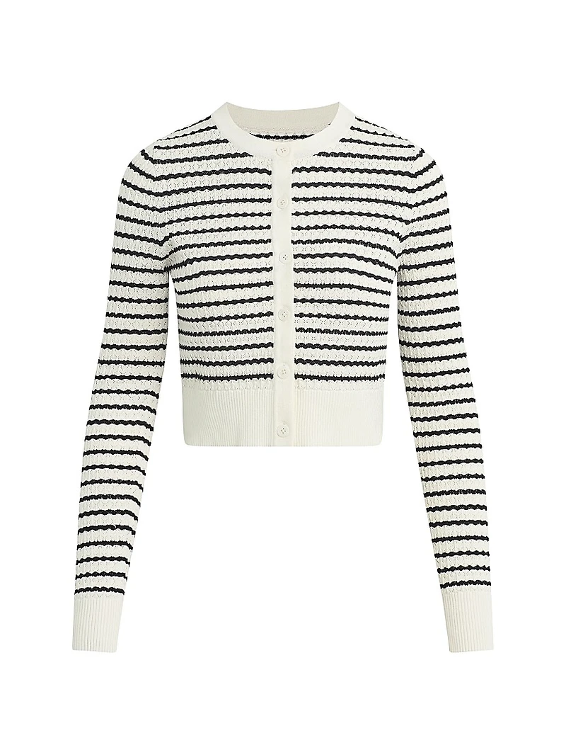 Dani Striped Pointelle-Knit Cardigan