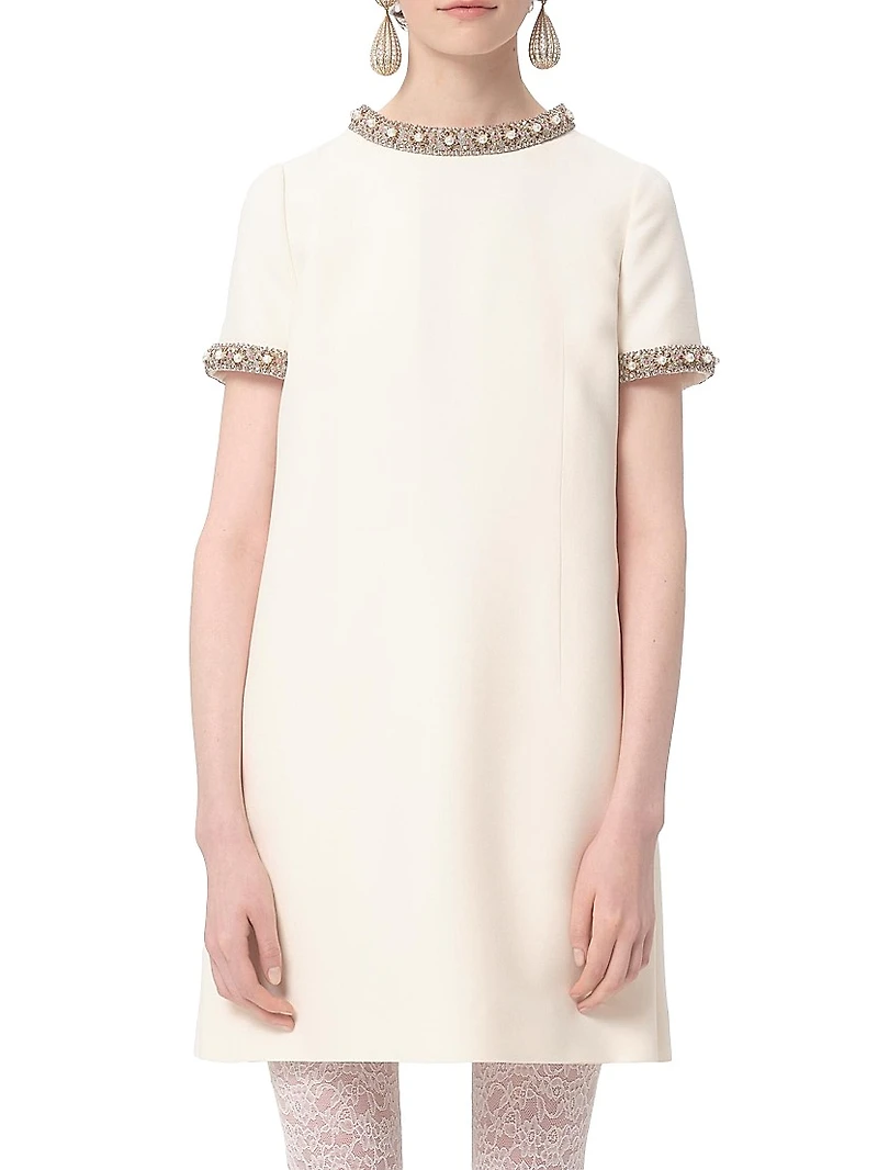 Embroidered Crepe Couture Short Dress