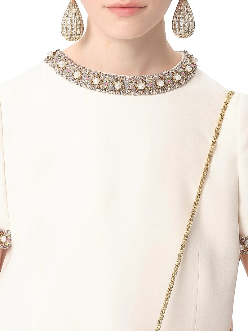 Embroidered Crepe Couture Short Dress