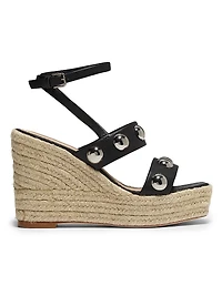 Georgia 115MM Studded Leather Espadrille Platform Wedge Sandals
