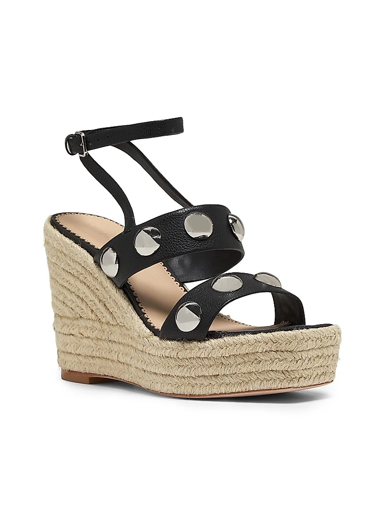 Georgia 115MM Studded Leather Espadrille Platform Wedge Sandals