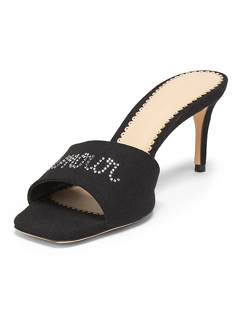 June 70MM Heatset Crystal-Embellished Linen Mules