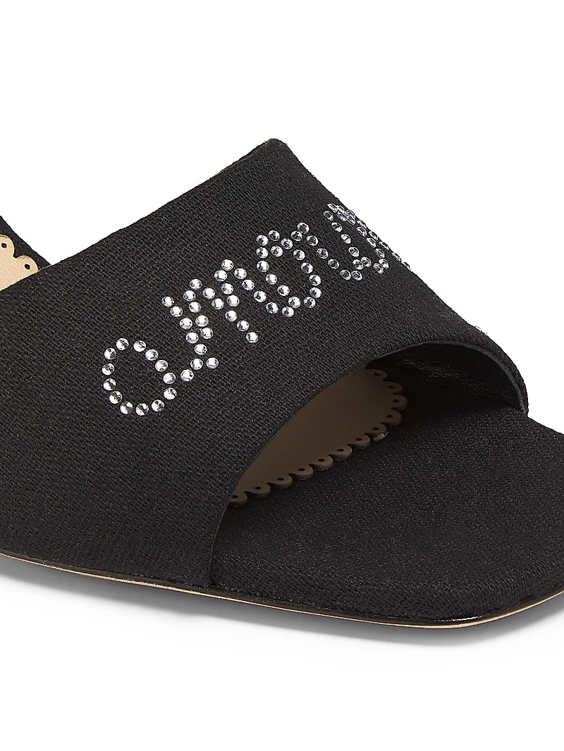 June 70MM Heatset Crystal-Embellished Linen Mules