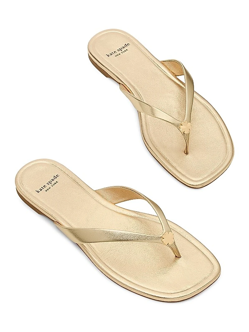 Spade Flower Leather Flip-Flops