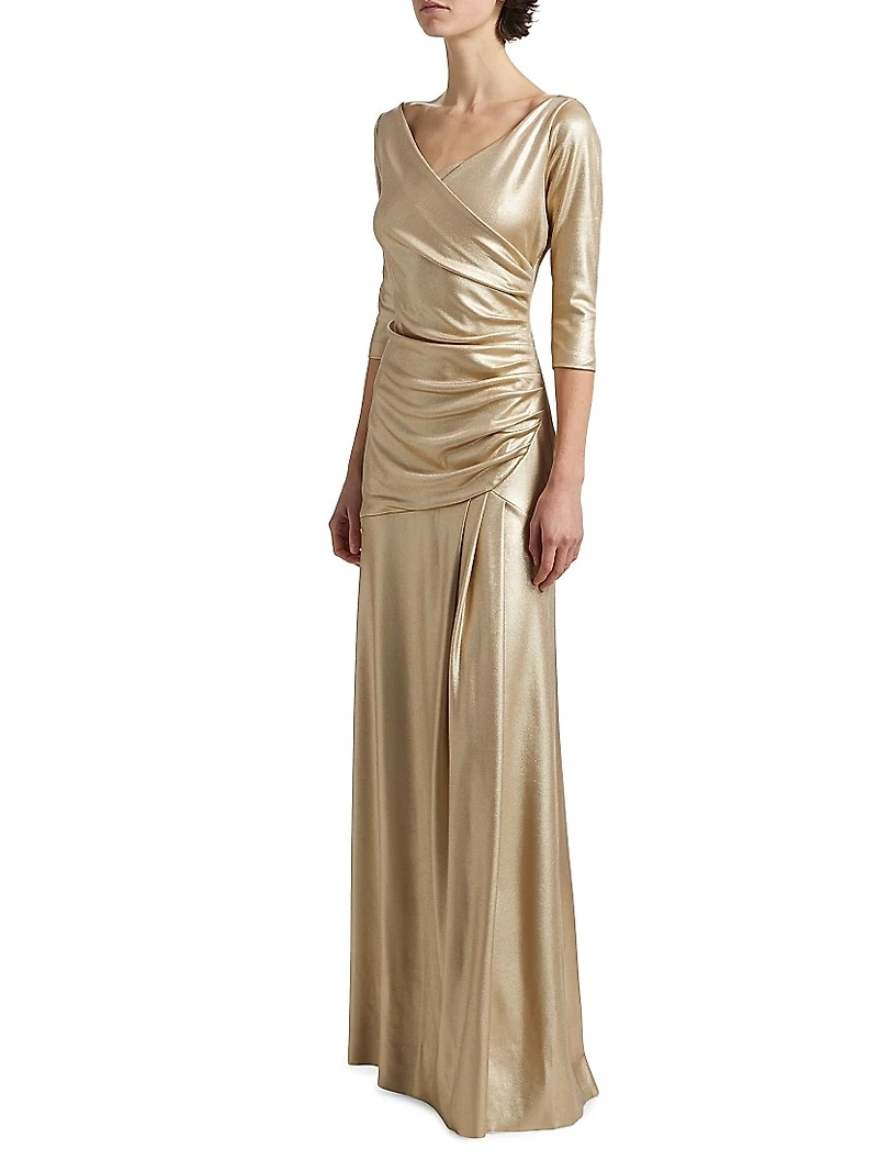 Koichi Metallic Draped Gown