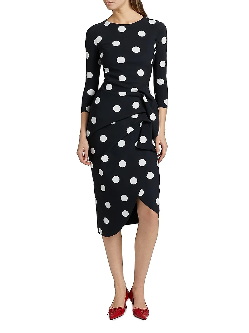 Wang Polka Dot Draped Sheath Dress
